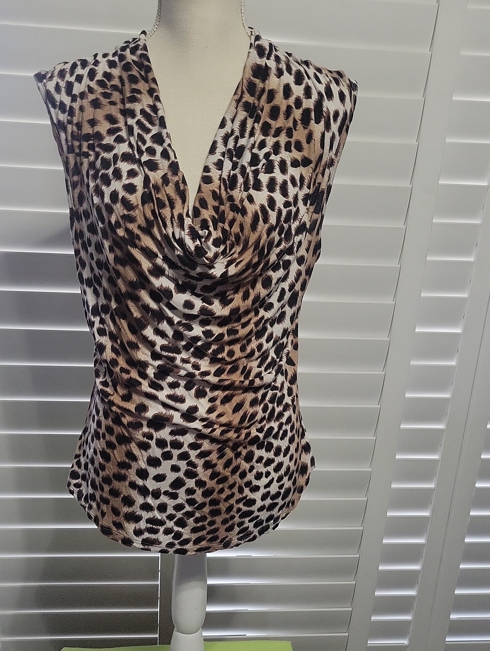 INC International Concepts Brown and Black Leopard-Print Cowl-Neck Camisole
